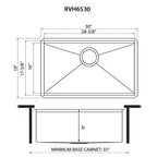 Ruvati Giana — Tarja Workstation de Cocina en Acero Inoxidable — diagrama de dimensiones