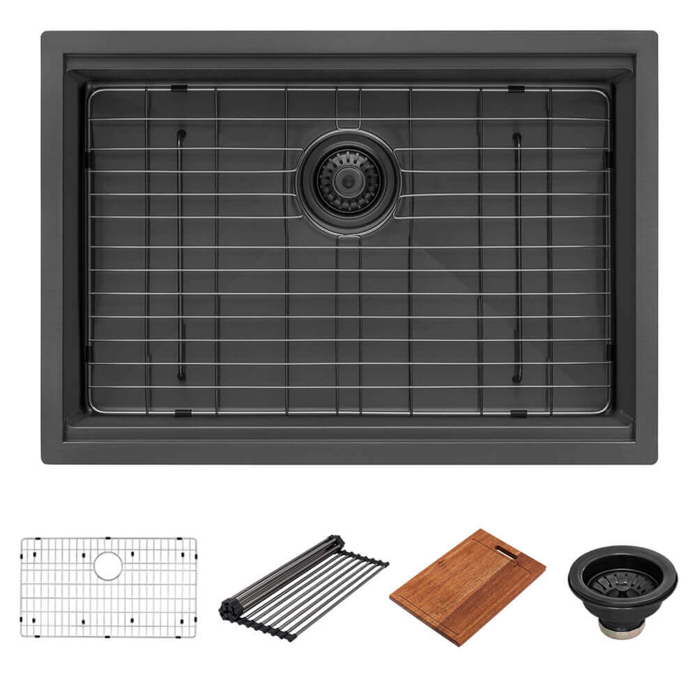 Ruvati Giana — Tarja Workstation de Cocina en Acero Inoxidable — Negro Gunmetal