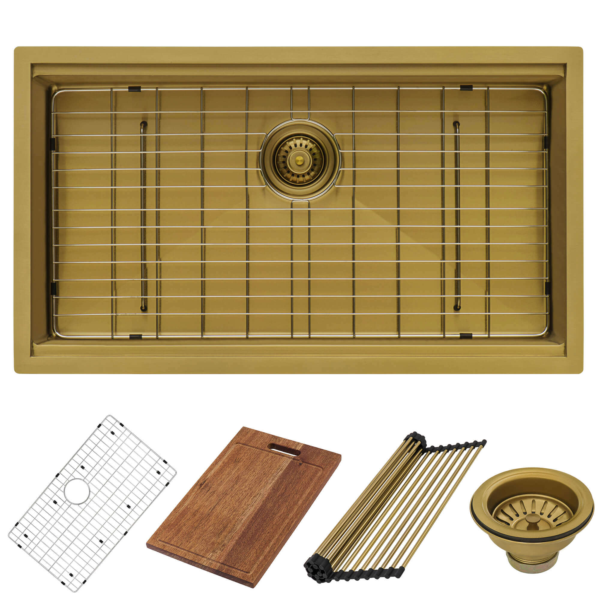 Ruvati Giana — Tarja Workstation de Cocina en Acero Inoxidable — Oro Mate