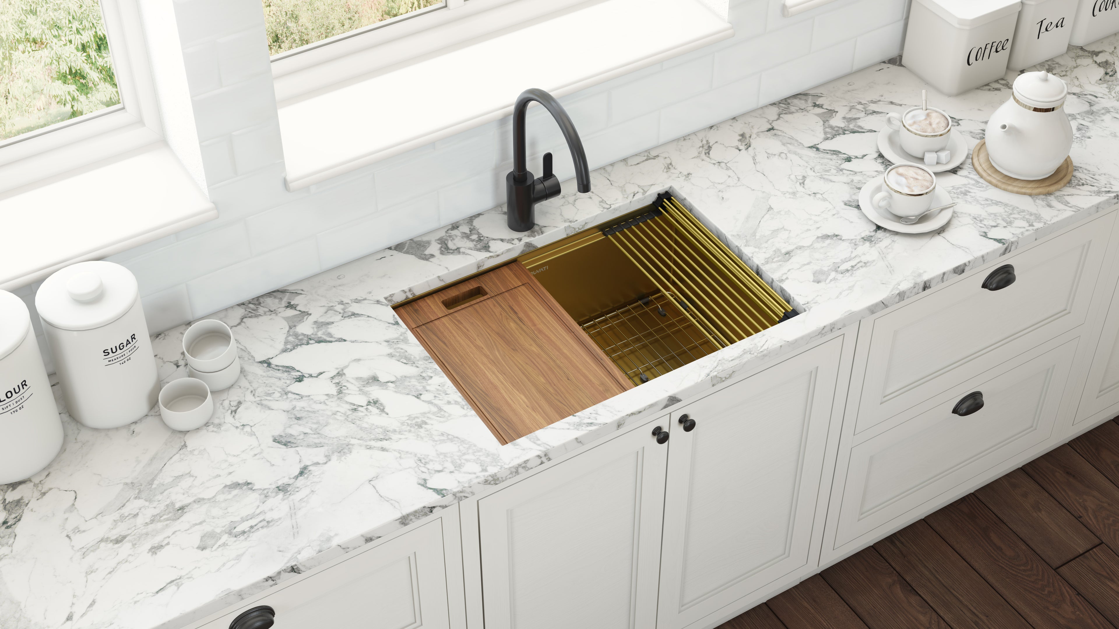 Ruvati Giana — Tarja Workstation de Cocina en Acero Inoxidable — Oro Mate — 3