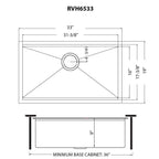 Ruvati Giana — Tarja Workstation de Cocina en Acero Inoxidable — diagrama de dimensiones
