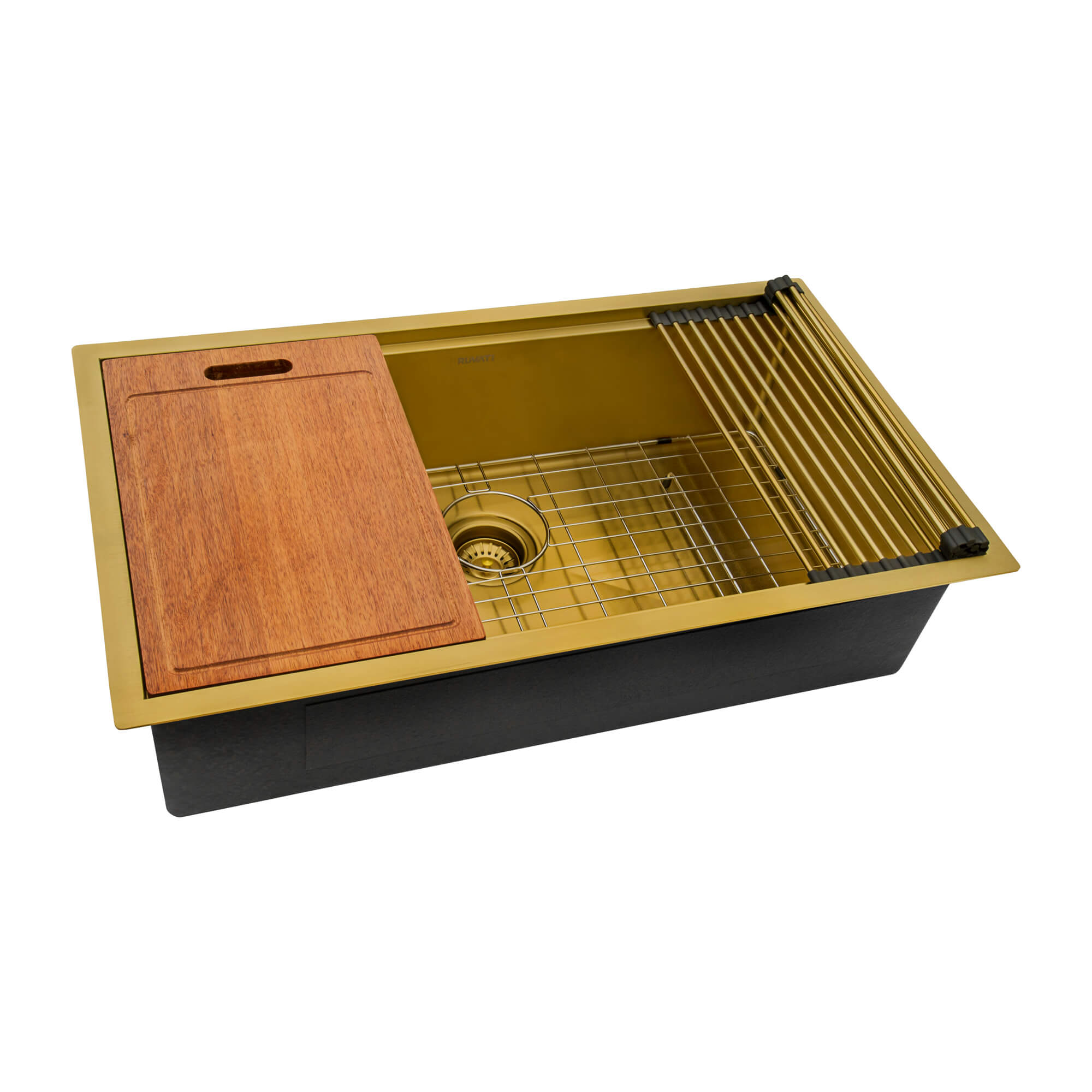 Ruvati Giana — Tarja Workstation de Cocina en Acero Inoxidable — Oro Mate — 1