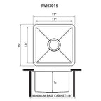 Ruvati Terraza — Tarja de Bar / Prep en Acero Inoxidable — diagrama de dimensiones