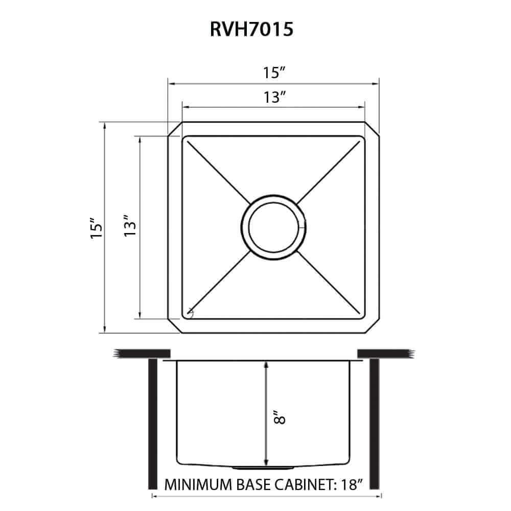Ruvati Terraza — Tarja de Bar / Prep en Acero Inoxidable — diagrama de dimensiones