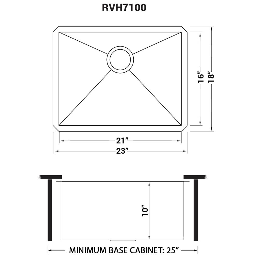 Ruvati Nesta — Tarja de Cocina en Acero Inoxidable — diagrama de dimensiones