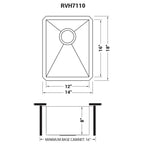 Ruvati Nesta — Tarja de Bar / Prep en Acero Inoxidable — diagrama de dimensiones