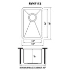 Ruvati Gravena — Tarja de Bar / Prep en Acero Inoxidable — diagrama de dimensiones