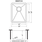 Ruvati Terraza — Tarja de Bar / Prep en Acero Inoxidable — diagrama de dimensiones