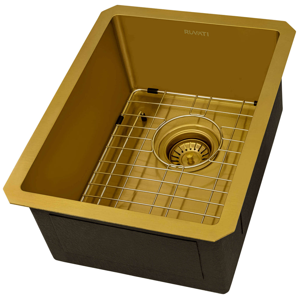 Ruvati Terraza — Tarja de Bar / Prep en Acero Inoxidable — Oro Mate — 2