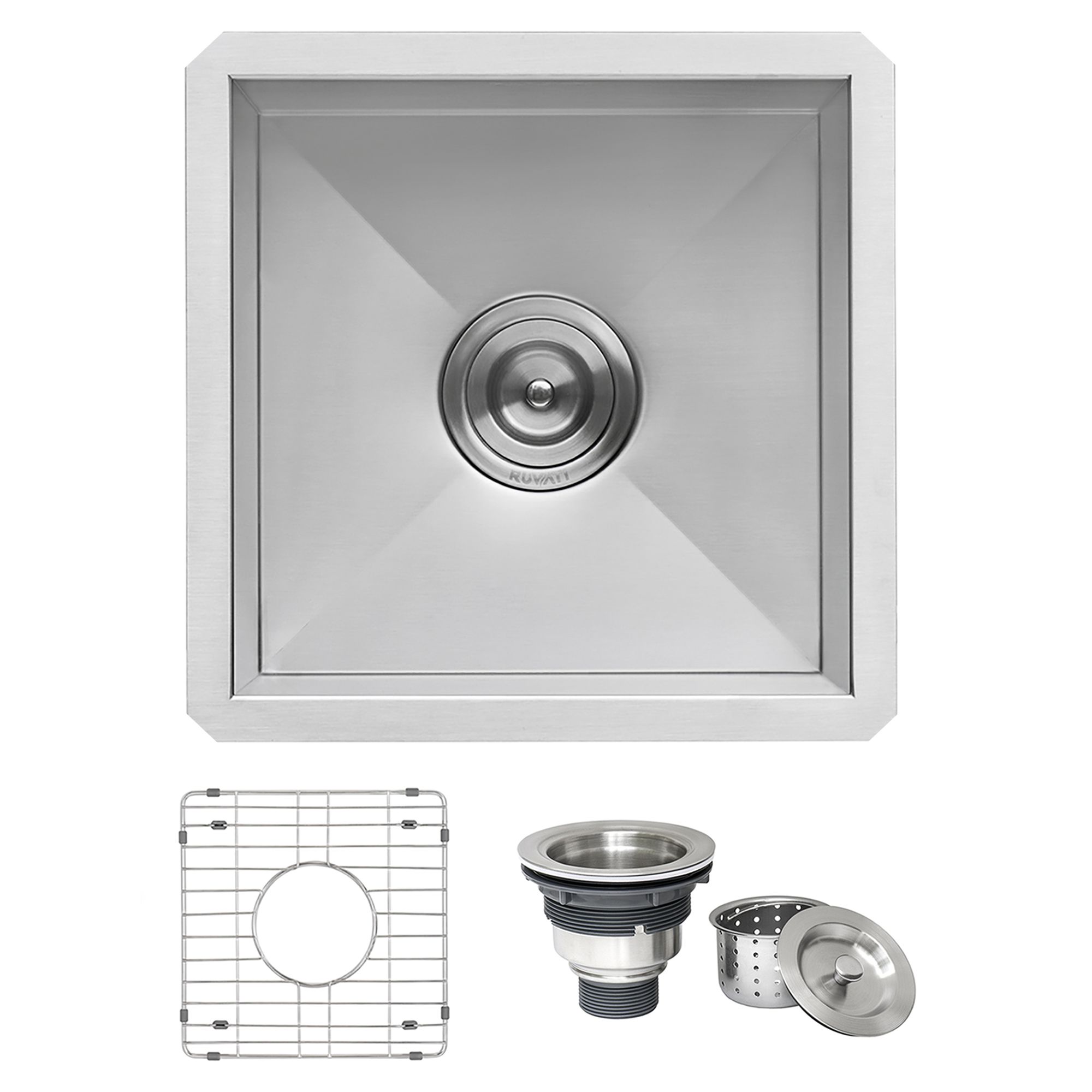 Ruvati Nesta — Tarja de Bar / Prep de 15 x 15 pulg en Acero Inoxidable — Acero Inoxidable