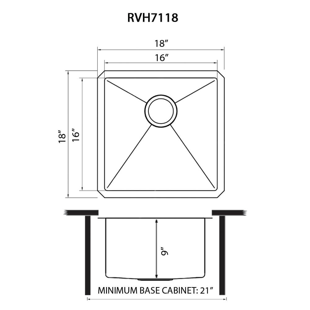 Ruvati Gravena — Tarja de Bar / Prep en Acero Inoxidable — diagrama de dimensiones