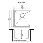 Ruvati Gravena — Tarja de Bar / Prep en Acero Inoxidable — diagrama de dimensiones