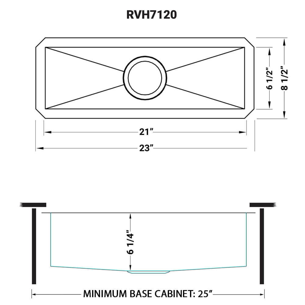 Ruvati Nesta — Tarja de Cocina en Acero Inoxidable — diagrama de dimensiones