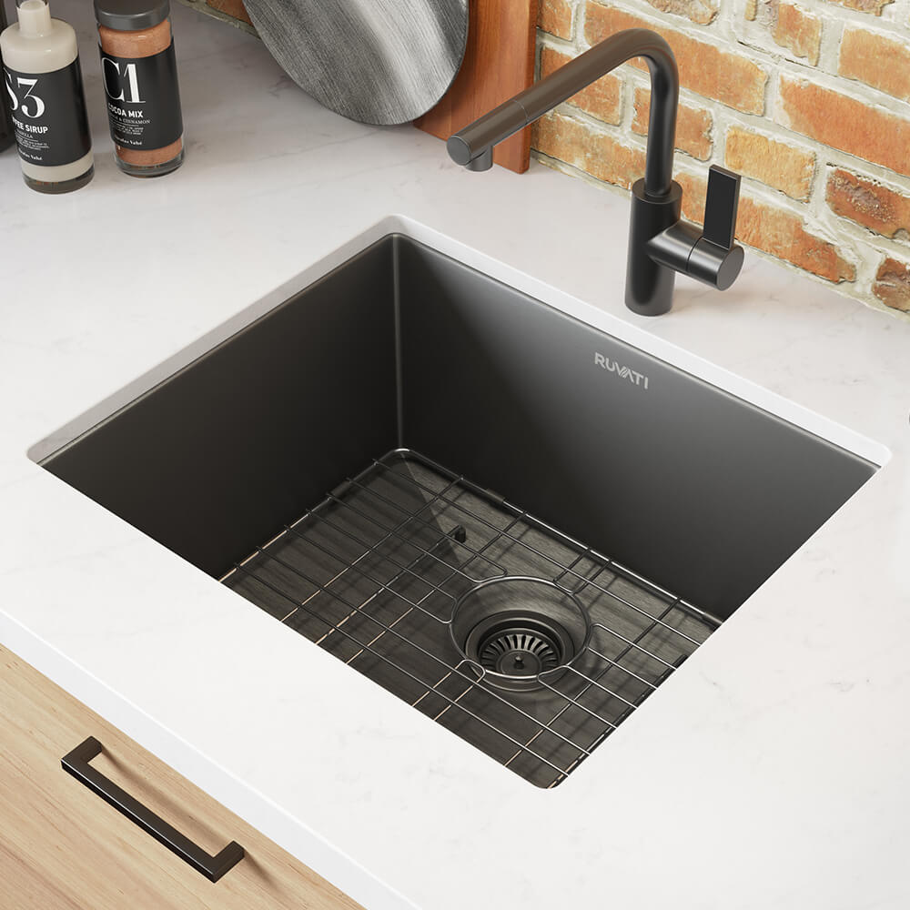 Ruvati Terraza — Tarja de Bar / Prep en Acero Inoxidable — Negro Gunmetal