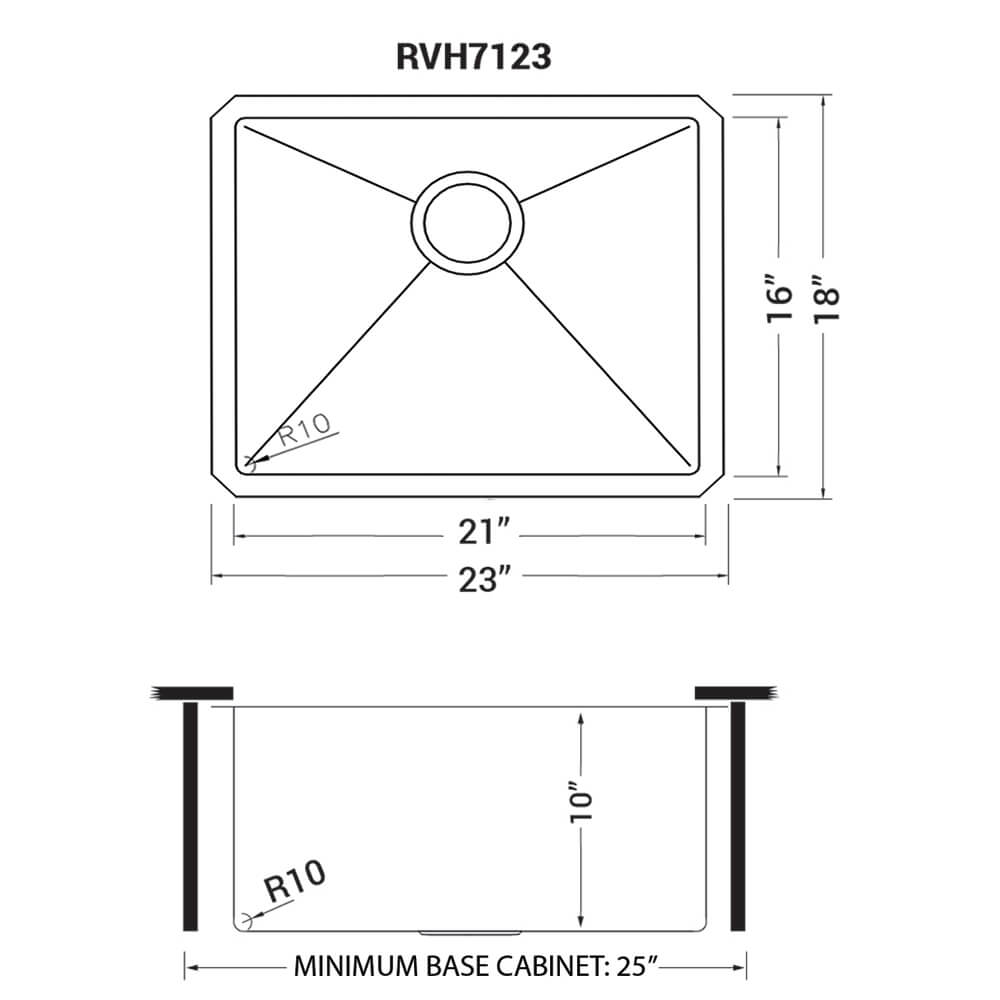 Ruvati Gravena — Tarja de Cocina en Acero Inoxidable — diagrama de dimensiones