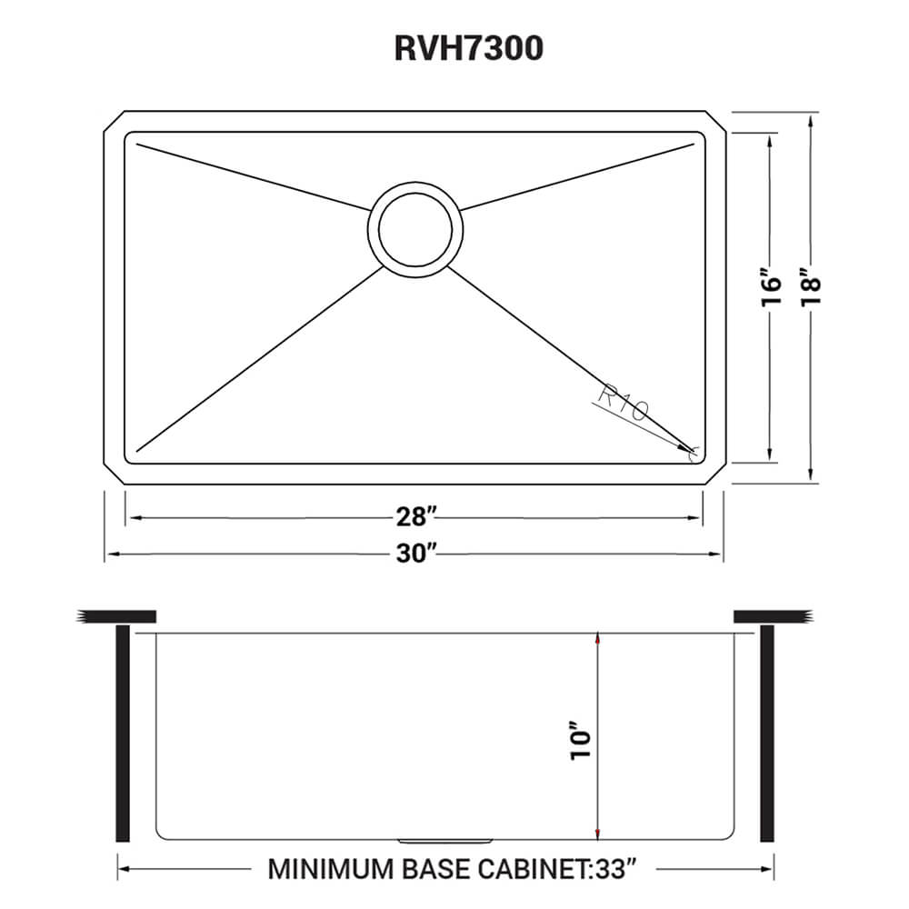 Ruvati Gravena — Tarja de Cocina en Acero Inoxidable — diagrama de dimensiones