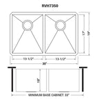 Ruvati Nesta — Tarja de Cocina en Acero Inoxidable — diagrama de dimensiones