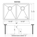 Ruvati Urbana — Tarja de Cocina en Acero Inoxidable — diagrama de dimensiones
