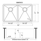 Ruvati Urbana — Tarja de Cocina en Acero Inoxidable — diagrama de dimensiones