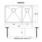 Ruvati Nesta — Tarja de Cocina en Acero Inoxidable — diagrama de dimensiones