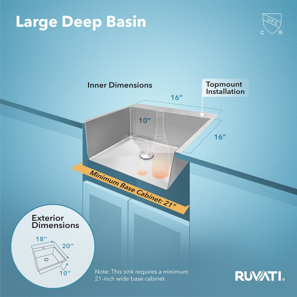 Ruvati Tirana Pro — Tarja de Bar / Prep de 18 x 20 pulg en Acero Inoxidable — Acero Inoxidable — 4