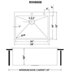 Ruvati Tirana Pro — Tarja de Cocina en Acero Inoxidable — diagrama de dimensiones