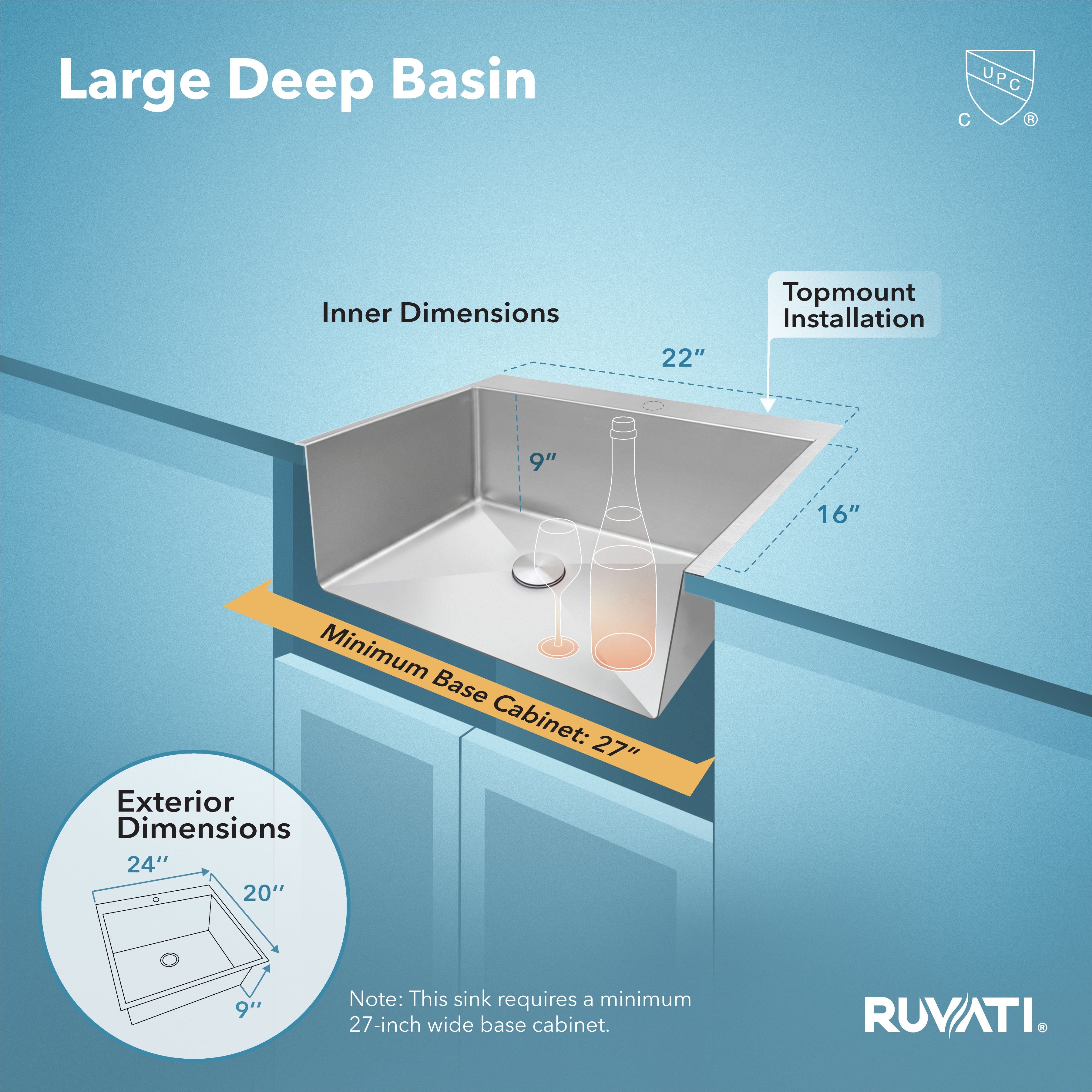 Ruvati Tirana Pro — Tarja de Cocina de 24 x 20 pulg en Acero Inoxidable — Acero Inoxidable — 4