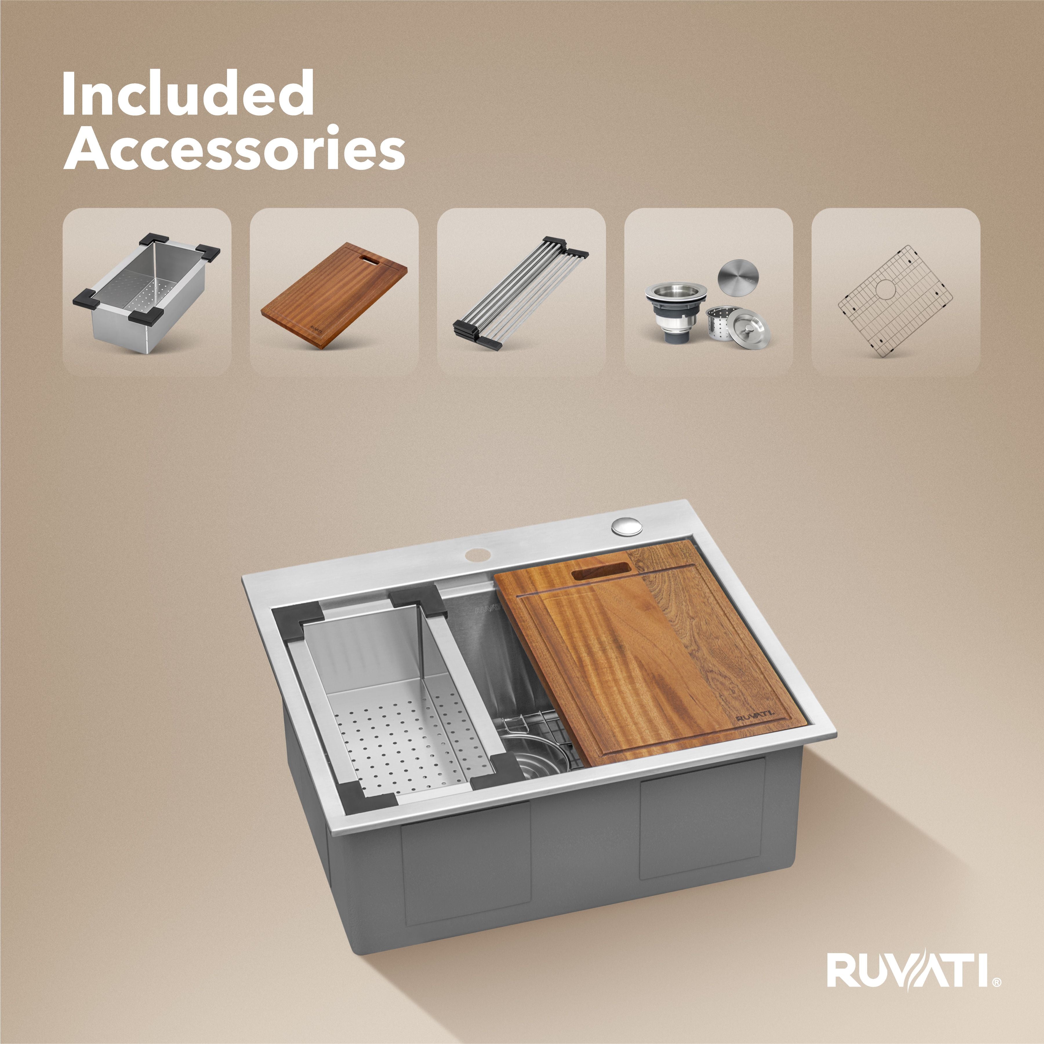 Ruvati Siena — Tarja Workstation de Cocina de 25 x 22 pulg en Acero Inoxidable — Acero Inoxidable — 2