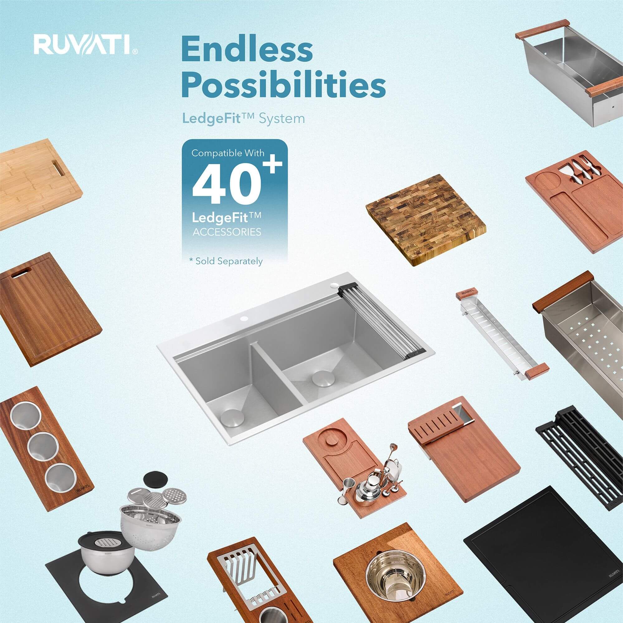 Ruvati Siena — Tarja Workstation de Cocina de 33 x 22 pulg en Acero Inoxidable — Acero Inoxidable — 4