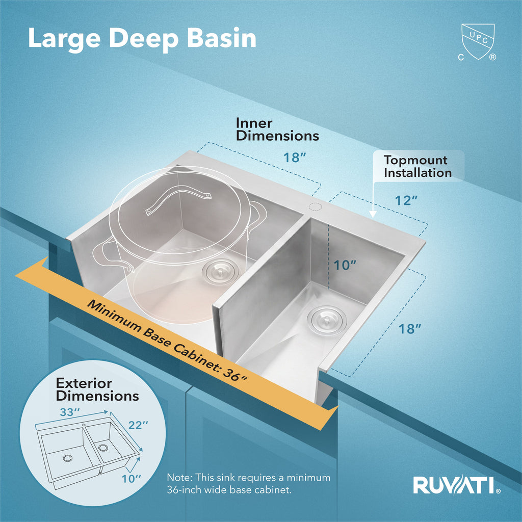 Ruvati Tirana — Tarja de Cocina de 33 x 22 pulg en Acero Inoxidable — Acero Inoxidable — 4