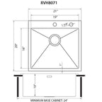 Ruvati Tirana Pro — Tarja de Bar / Prep en Acero Inoxidable — diagrama de dimensiones