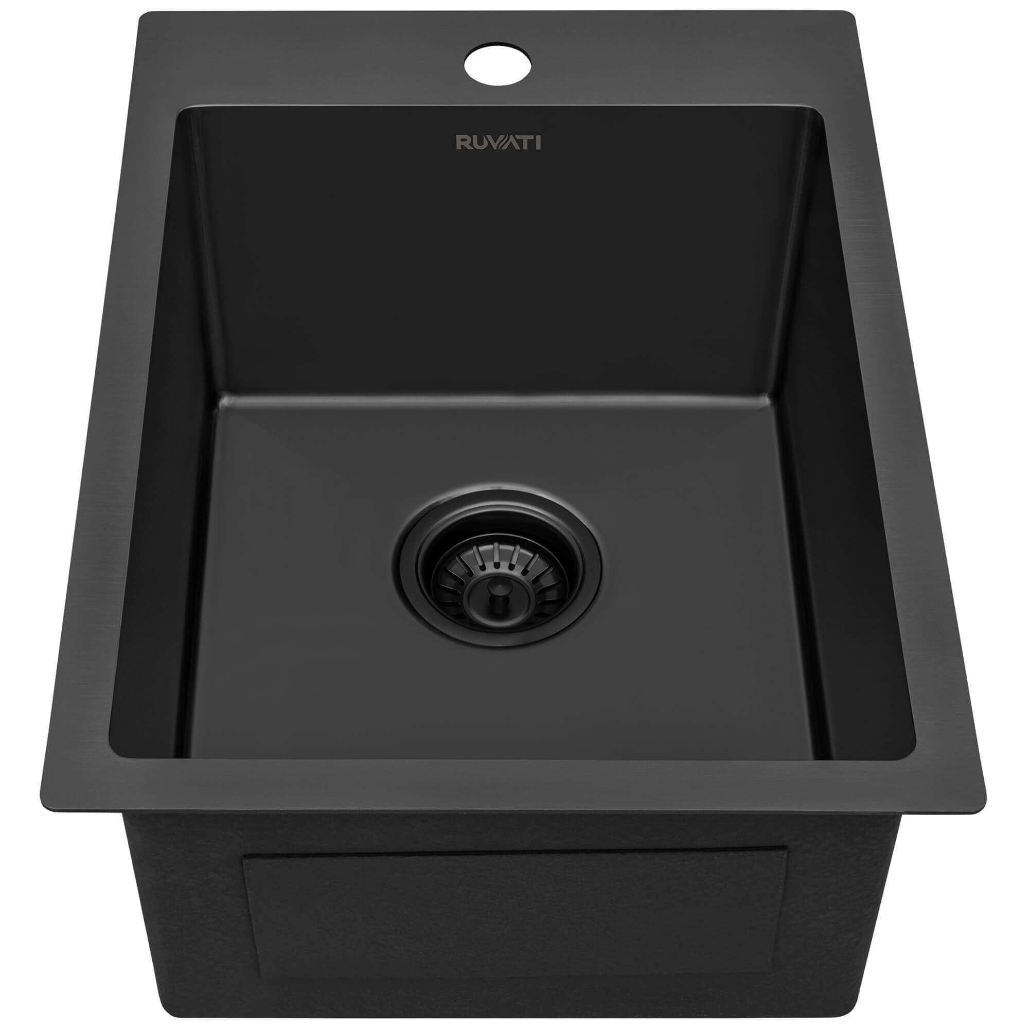Ruvati Terraza — Tarja de Bar / Prep de 15 x 20 pulg en Acero Inoxidable — Negro Gunmetal — 1