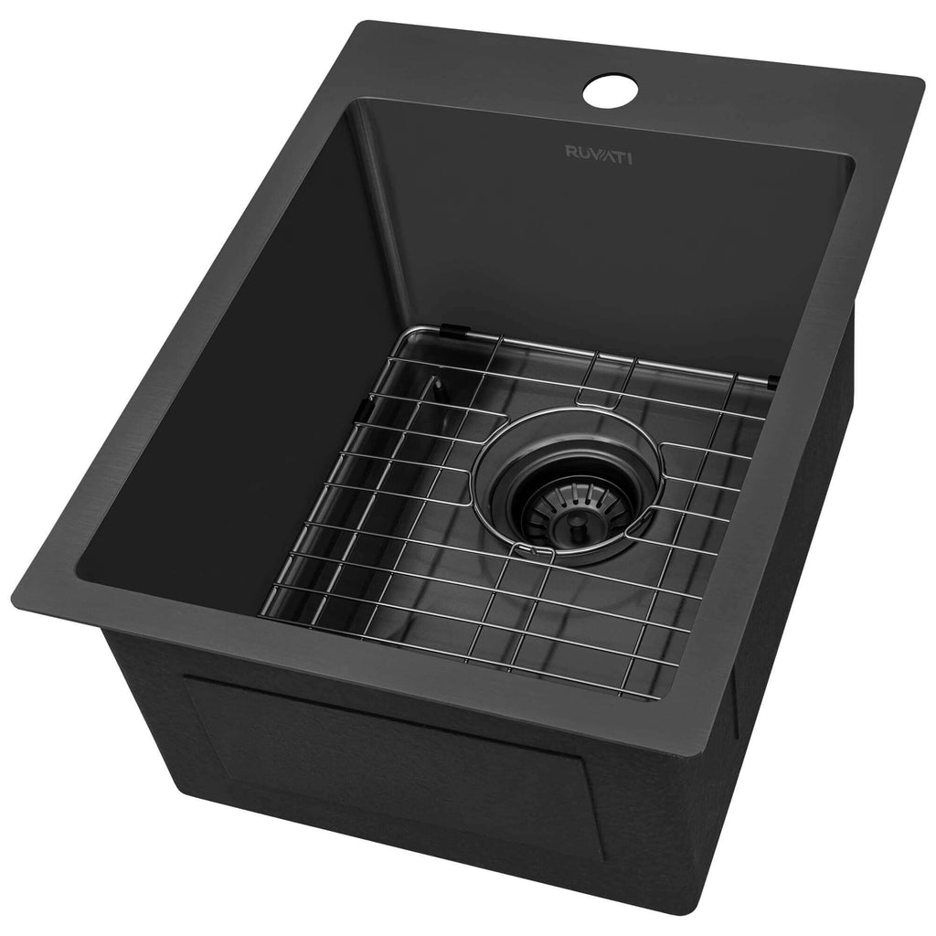 Ruvati Terraza — Tarja de Bar / Prep de 15 x 20 pulg en Acero Inoxidable — Negro Gunmetal — 2