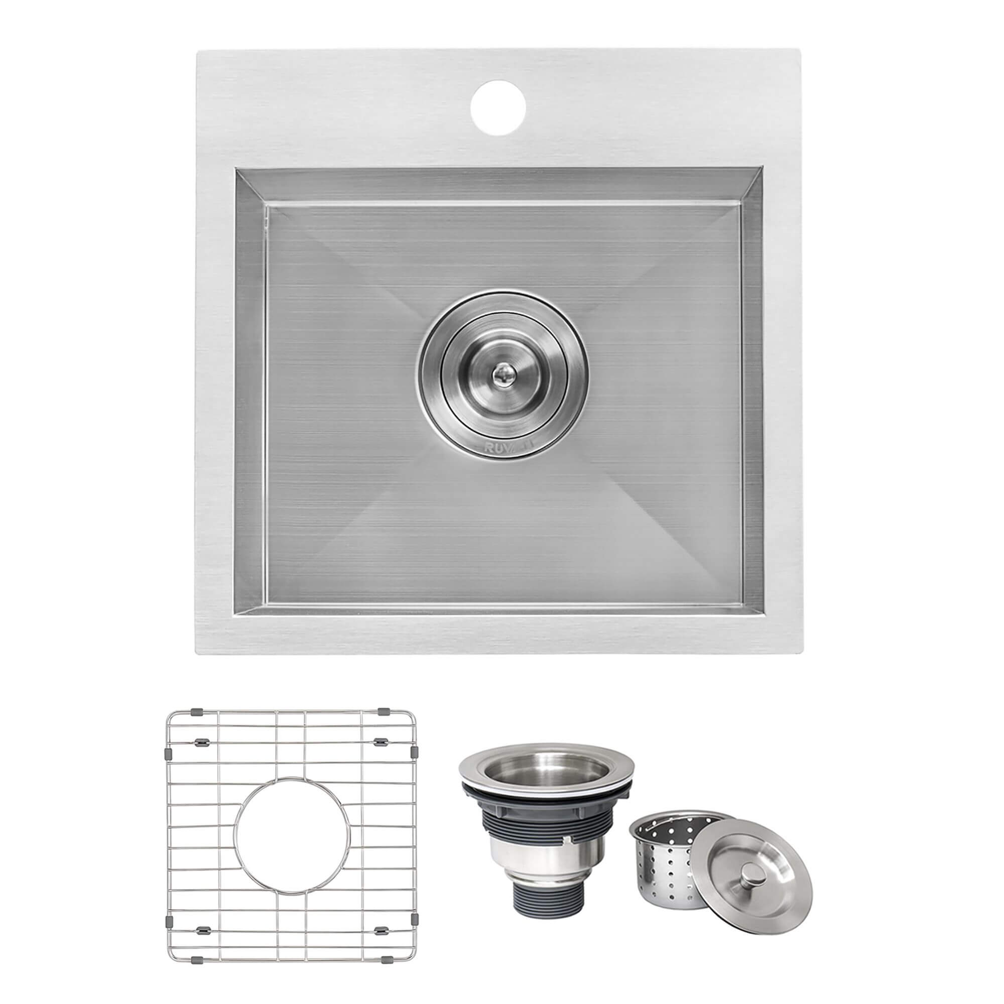 Ruvati Tirana — Tarja de Bar / Prep de 15 x 15 pulg en Acero Inoxidable — Acero Inoxidable