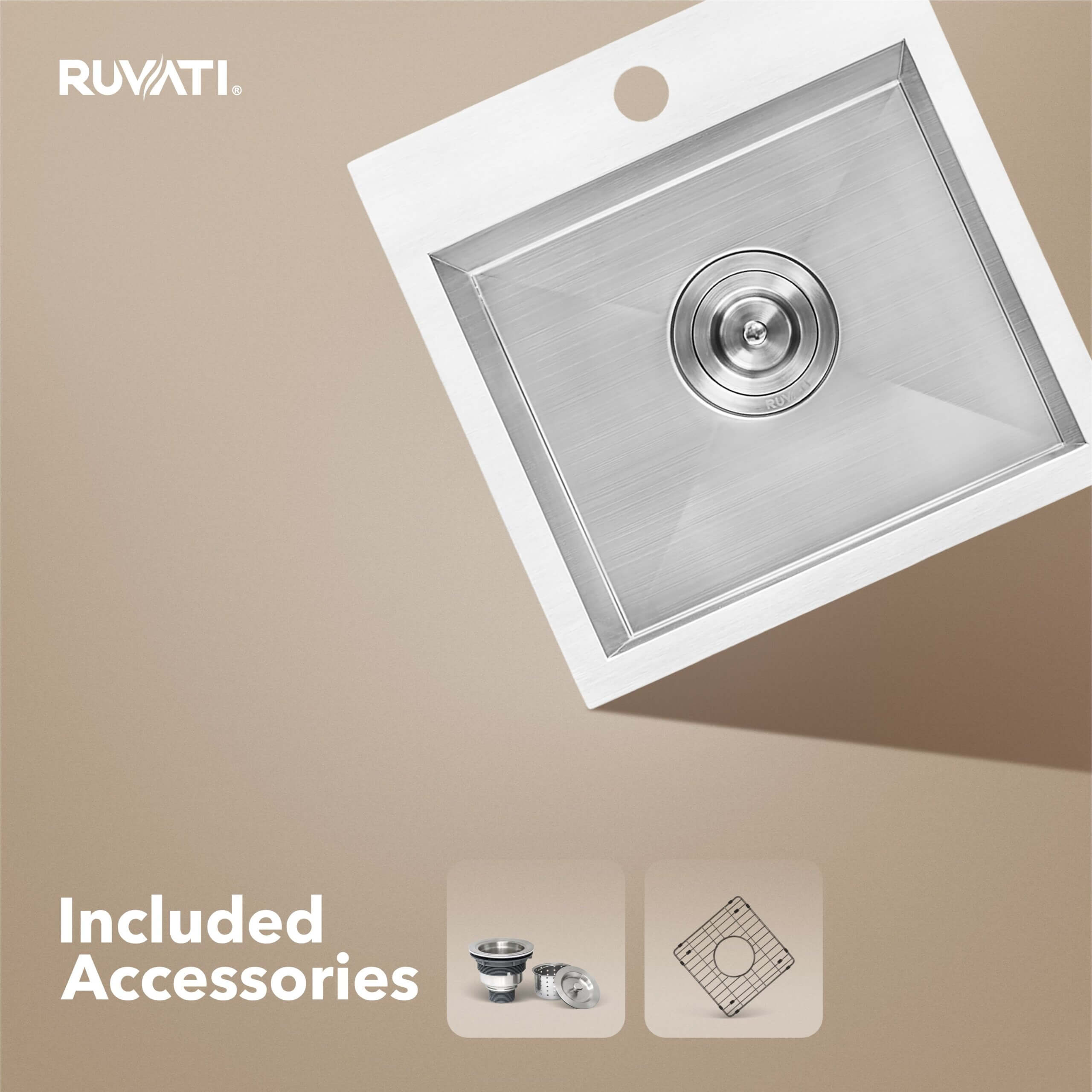 Ruvati Tirana — Tarja de Bar / Prep de 15 x 15 pulg en Acero Inoxidable — Acero Inoxidable — 1