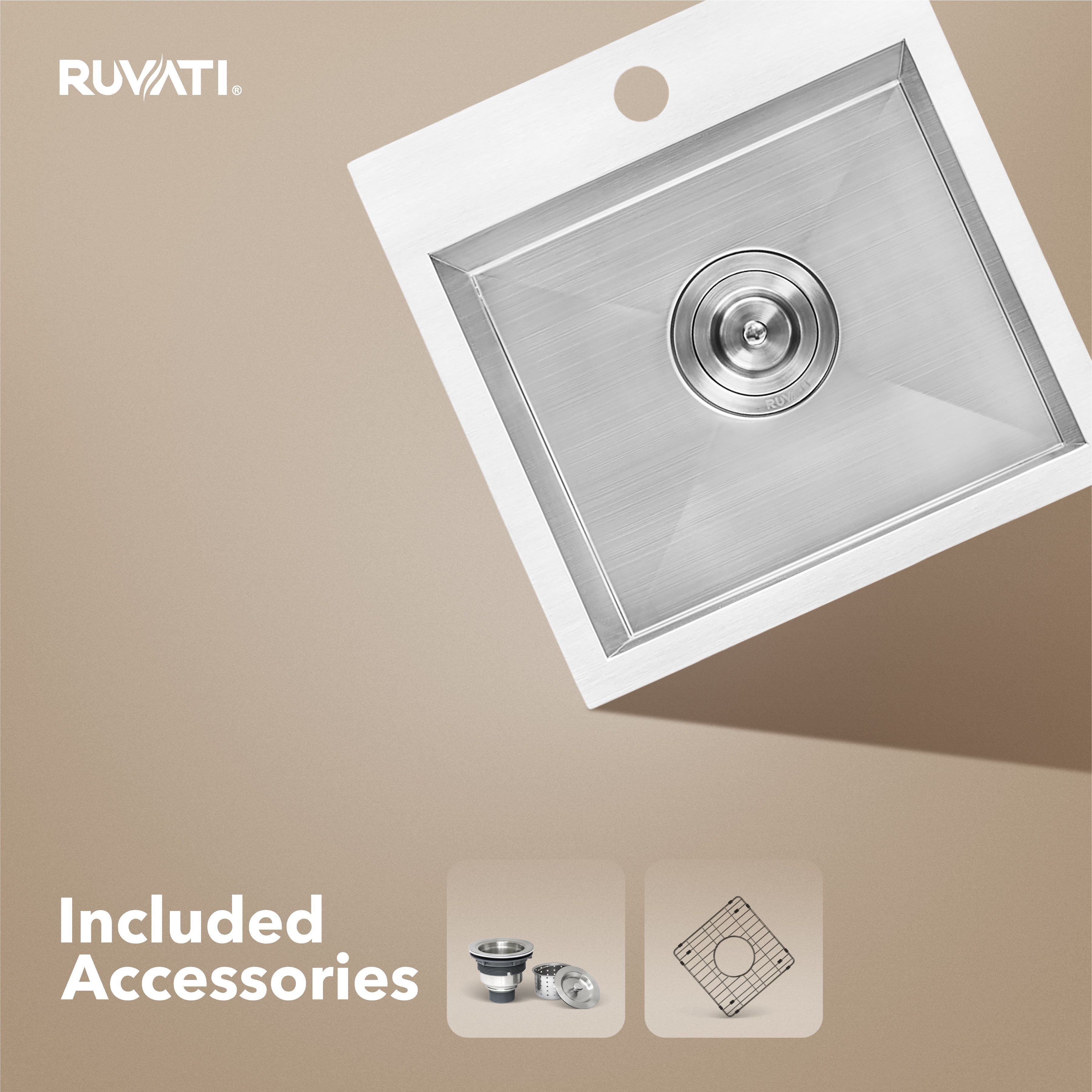 Ruvati Tirana — Tarja de Bar / Prep de 15 x 15 pulg en Acero Inoxidable — Acero Inoxidable — 2