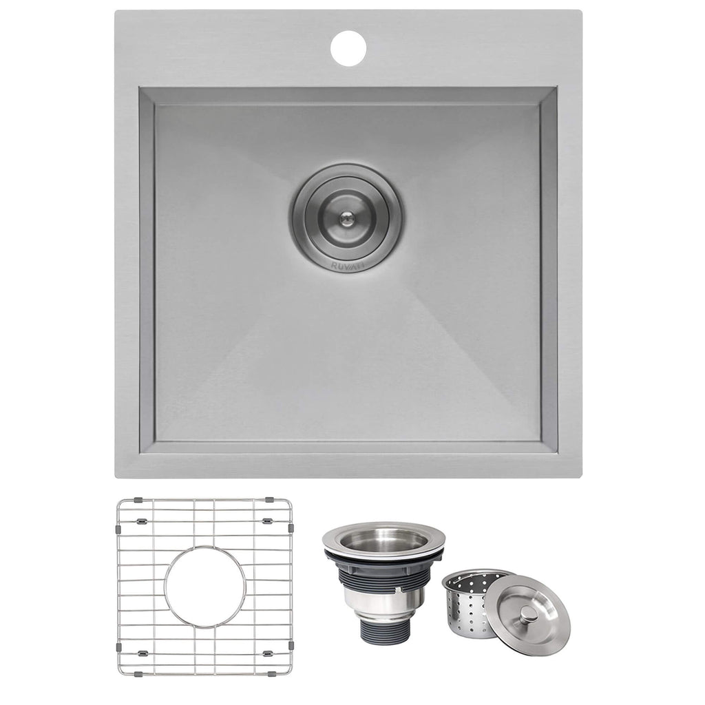 Ruvati Tirana — Tarja de Bar / Prep de 18 x 18 pulg en Acero Inoxidable — Acero Inoxidable