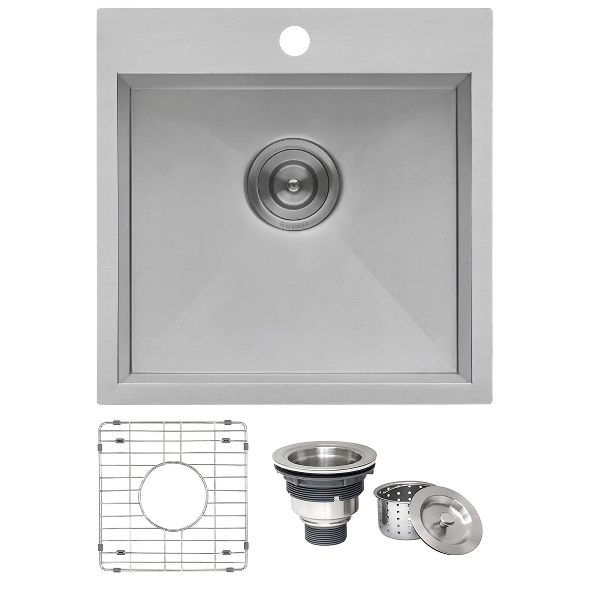 Ruvati Tirana — Tarja de Bar / Prep de 18 x 18 pulg en Acero Inoxidable — Acero Inoxidable