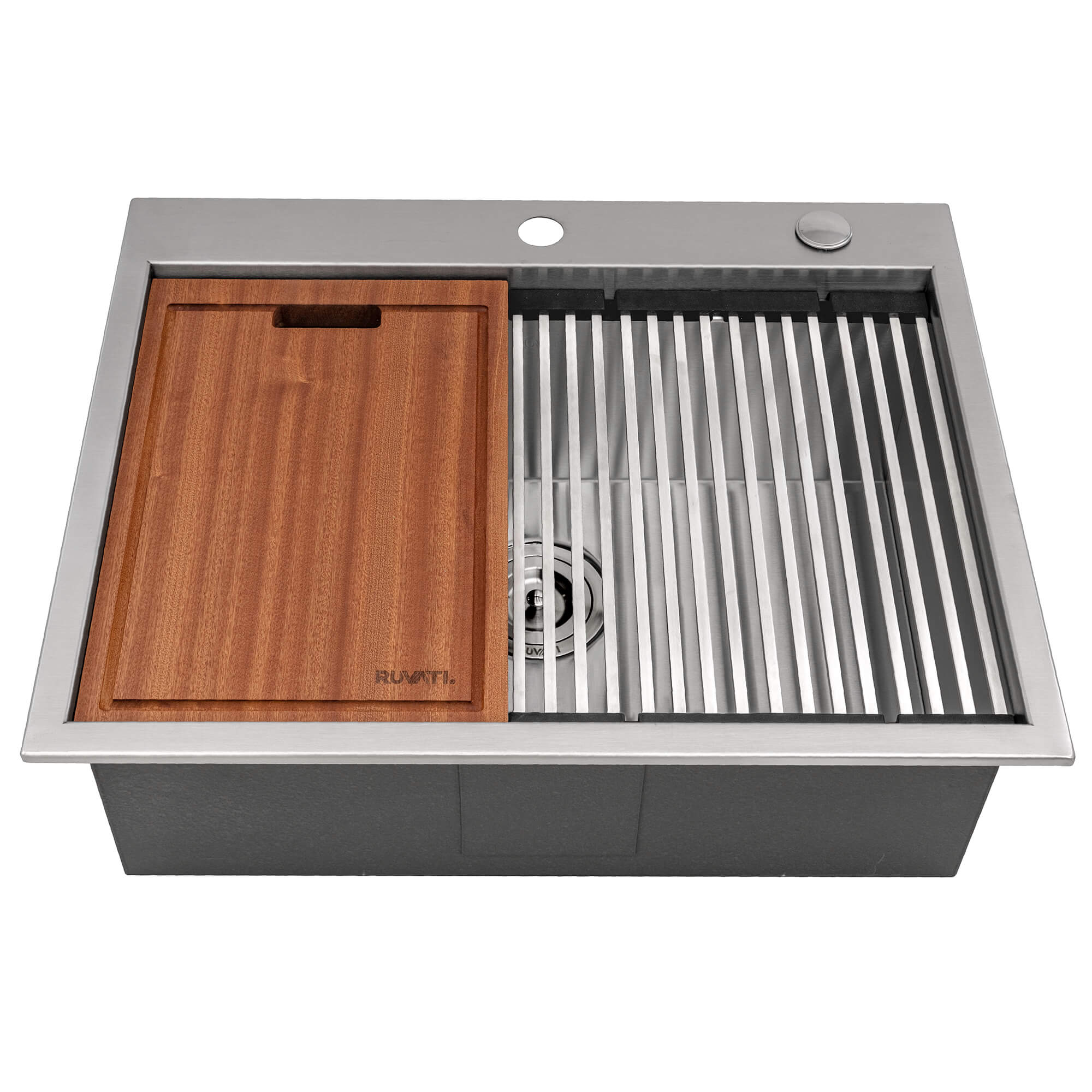 Ruvati Vino — Tarja Workstation de Cocina de 25 x 20 pulg en Acero Inoxidable — Acero Inoxidable