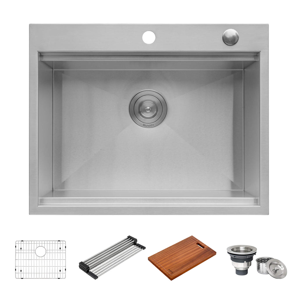 Ruvati Vino — Tarja Workstation de Cocina de 25 x 20 pulg en Acero Inoxidable — Acero Inoxidable — 1