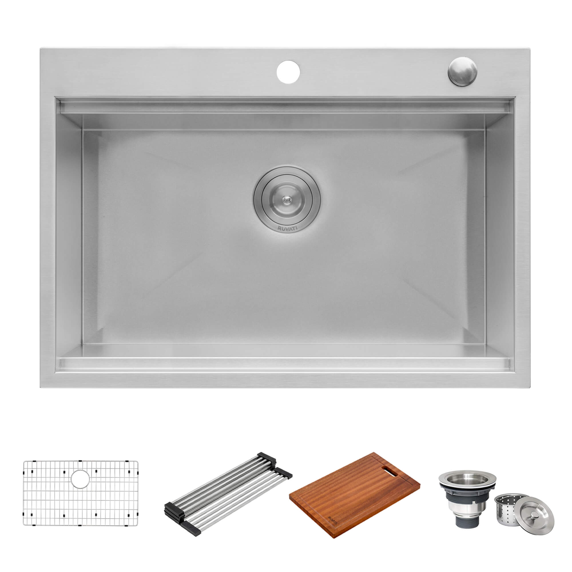 Ruvati Vino — Tarja Workstation de Cocina de 27 x 20 pulg en Acero Inoxidable — Acero Inoxidable — 1