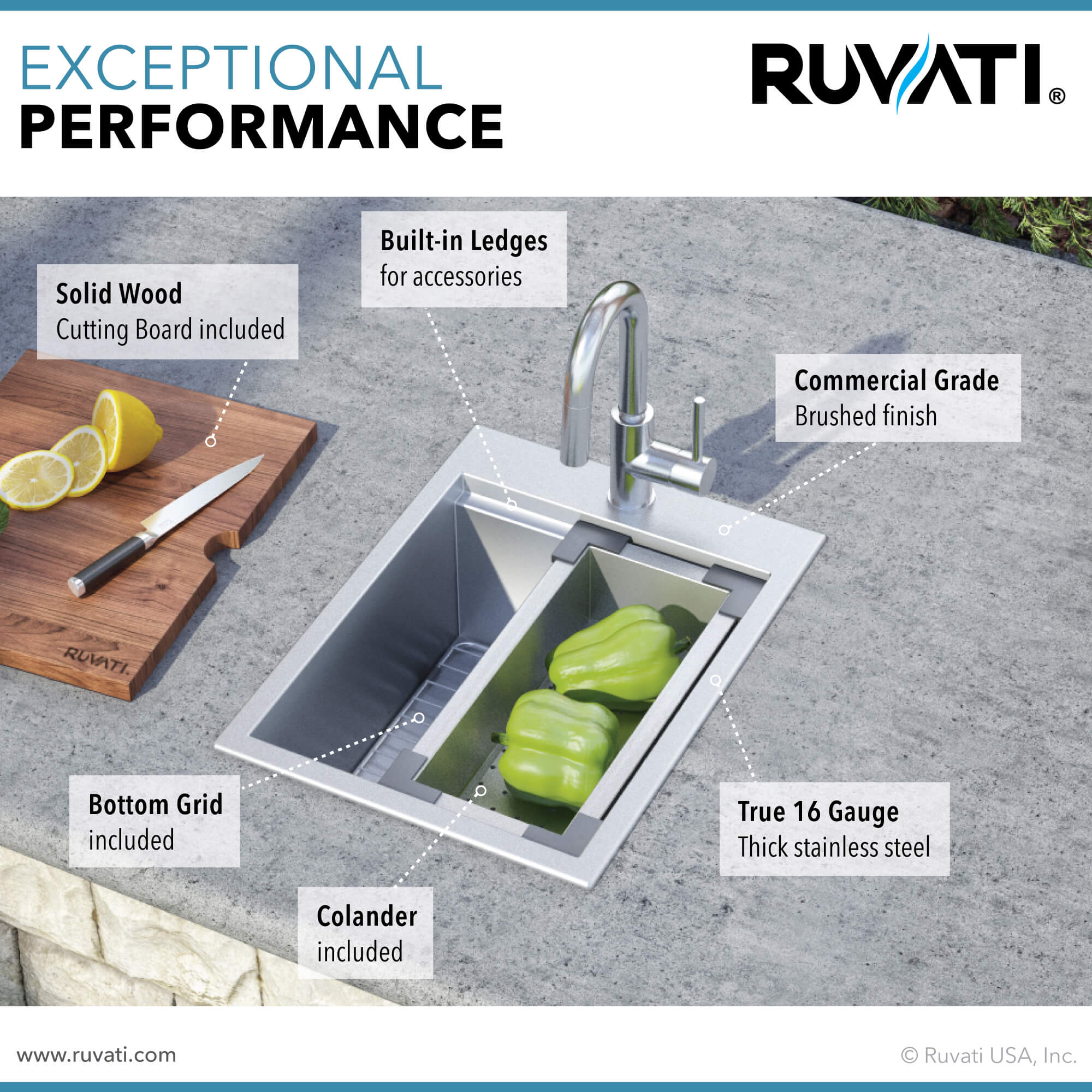 Ruvati Vino — Tarja de Bar / Prep de 15 x 20 pulg en Acero Inoxidable — Acero Inoxidable — 3