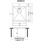 Ruvati Giana — Tarja de Bar / Prep de 15 x 20 pulg en Acero Inoxidable — diagrama de dimensiones