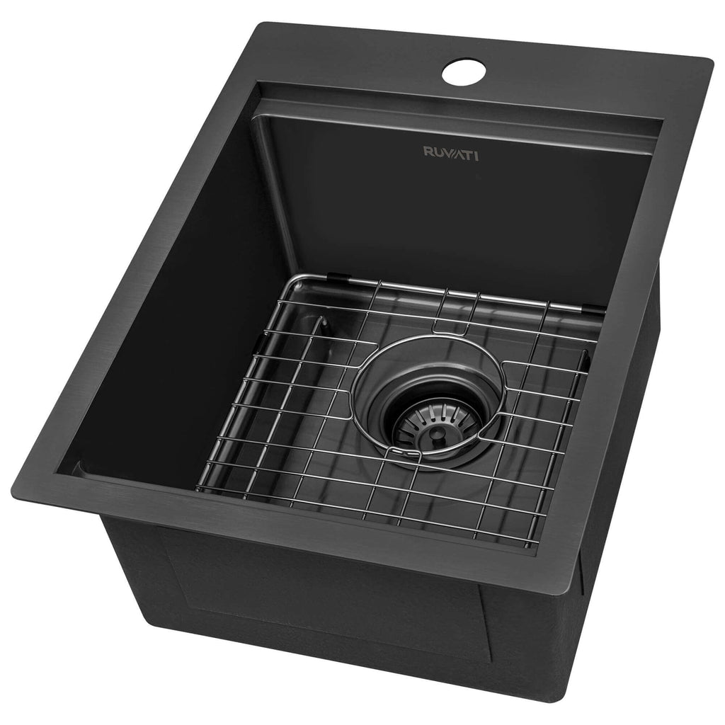 Ruvati Giana — Tarja de Bar / Prep de 15 x 20 pulg en Acero Inoxidable — Negro Gunmetal — 2
