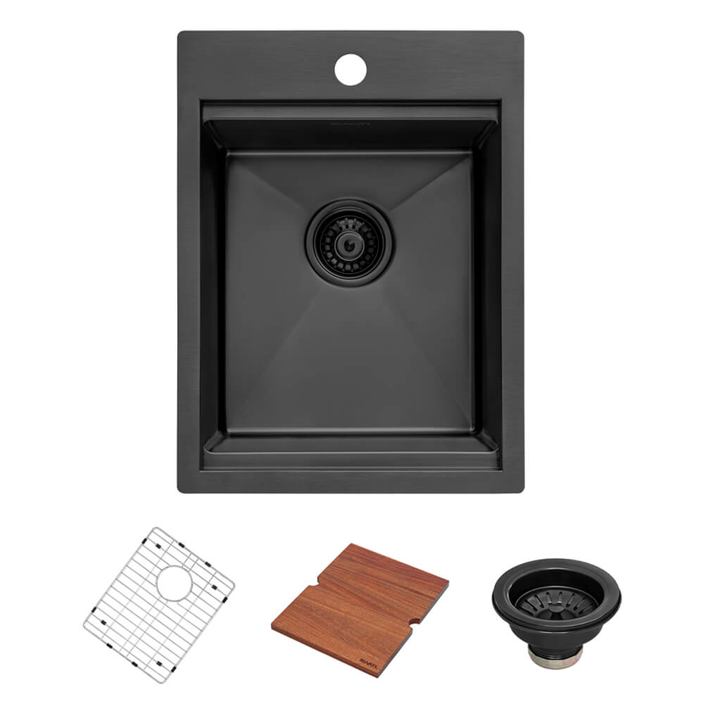 Ruvati Giana — Tarja de Bar / Prep de 15 x 20 pulg en Acero Inoxidable — Negro Gunmetal — 3