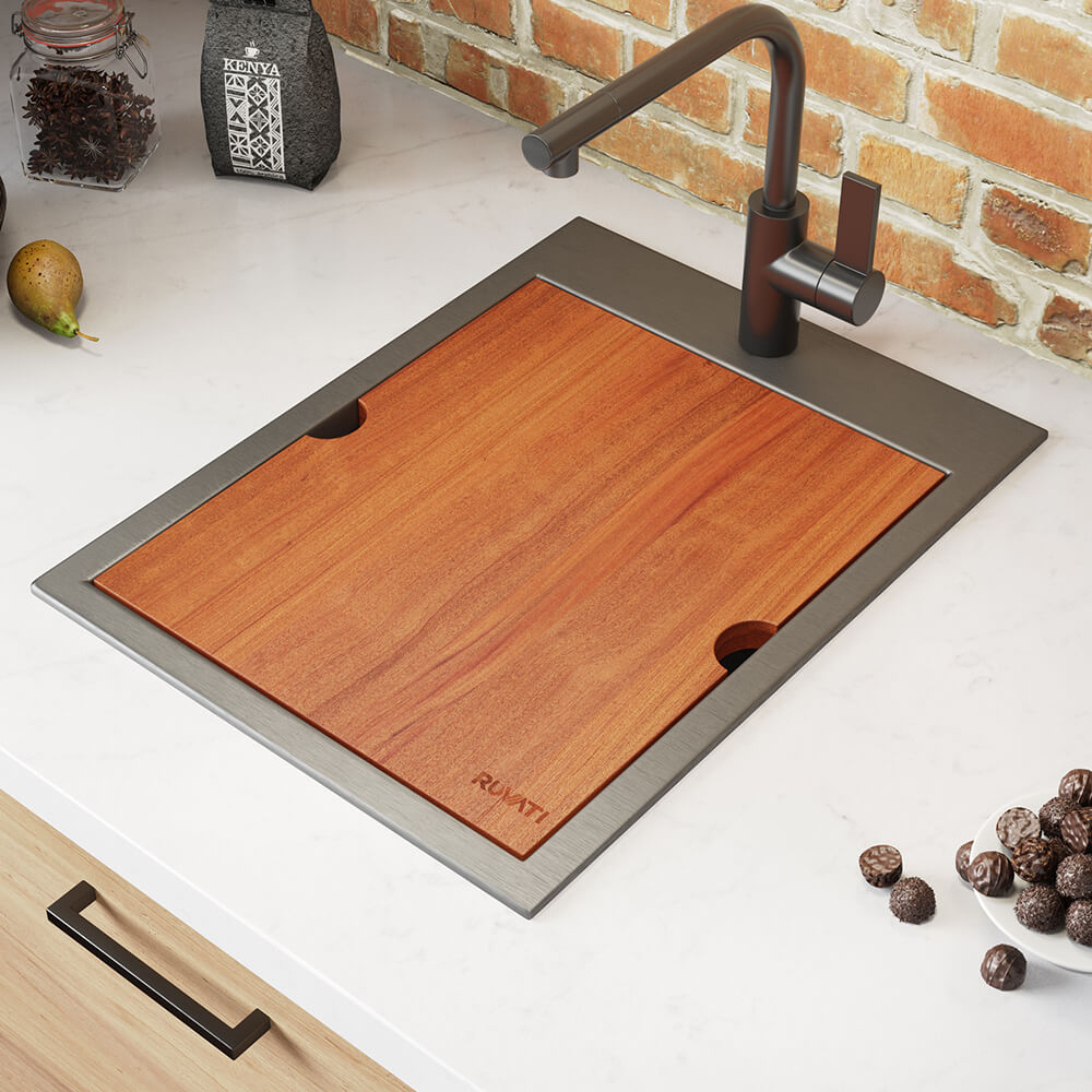 Ruvati Giana — Tarja de Bar / Prep de 15 x 20 pulg en Acero Inoxidable — Negro Gunmetal