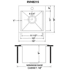 Ruvati Giana — Tarja de Bar / Prep en Acero Inoxidable — diagrama de dimensiones