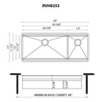 Ruvati Dual-Tier — Tarja Workstation de Cocina en Acero Inoxidable — diagrama de dimensiones
