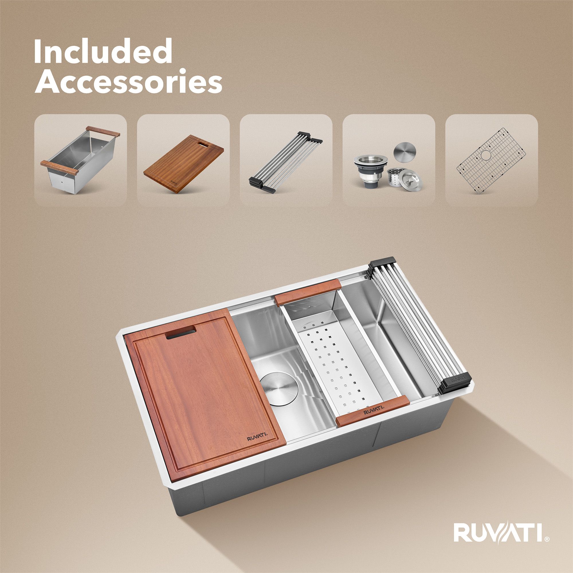 Ruvati Roma Pro — Tarja Workstation de Cocina en Acero Inoxidable — Acero Inoxidable — 1
