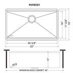 Ruvati Roma Pro — Tarja Workstation de Cocina en Acero Inoxidable — diagrama de dimensiones